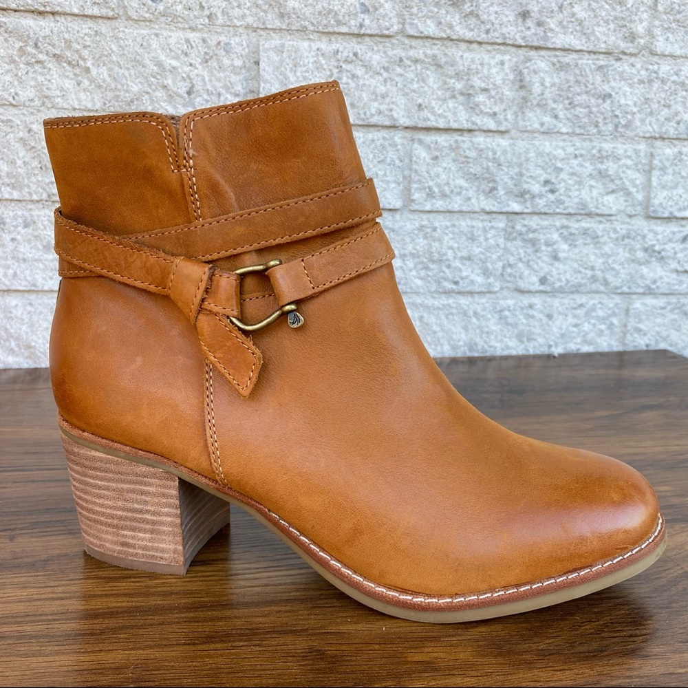 Sperry Top-Sider Brown Chelton Cognac Leather Chunky Block Heel Ankle Boots